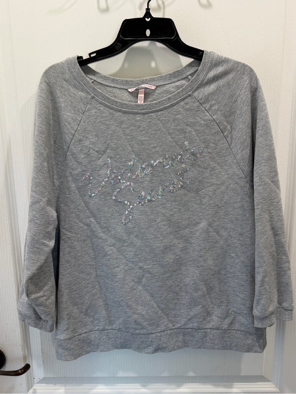 Victoria's Secret Gray Crewneck Sweatshirt with Iridescent Sequin Logo